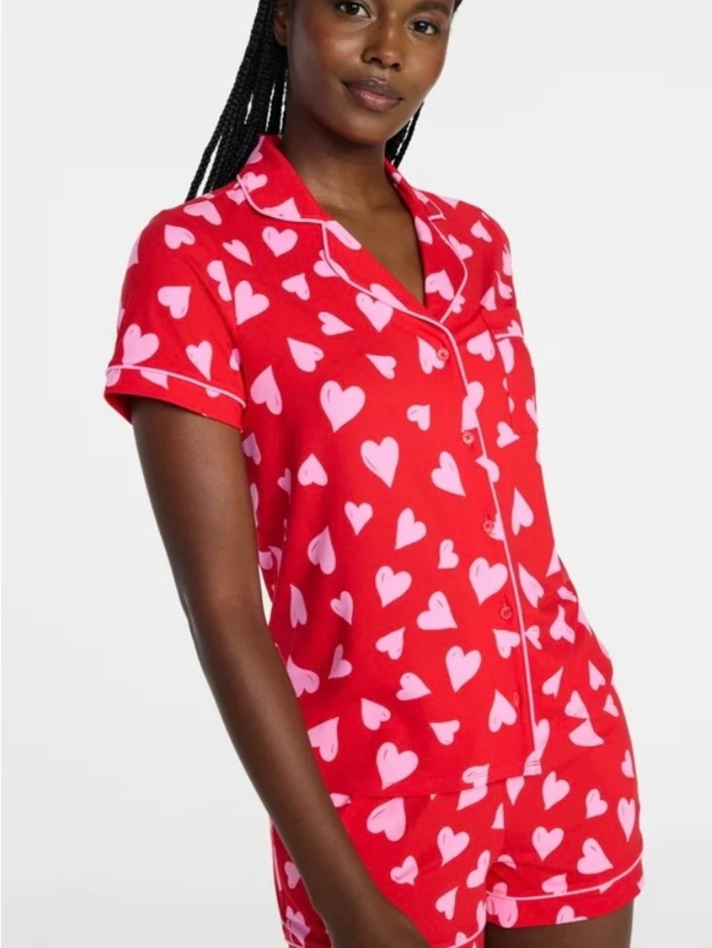Women’s Red Heart-Print Short Pajama Set by